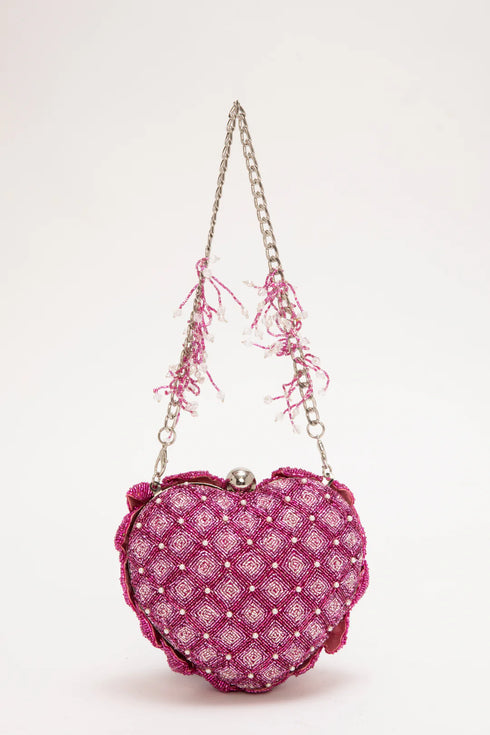 Isa Beaded Heart Clutch – Rose